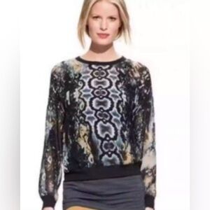 Snake Print Blouse Long Sleeve Sheer Work Office Top Small